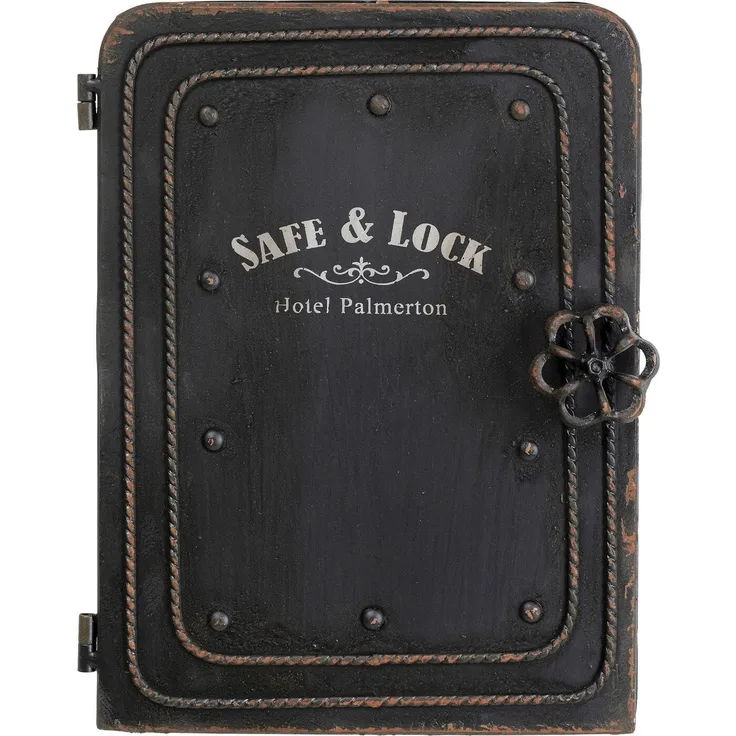 Kare Design Schlüsselkasten Safe, Schwarz, Schrank, Vintage Safe, mit 6 Haken, Stahl, klein, 31x24x13 cm (H/B/T)