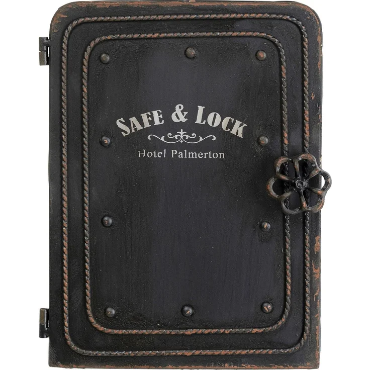 Kare Design Schlüsselkasten Safe, Schwarz, Schrank, Vintage Safe, mit 6 Haken, Stahl, klein, 31x24x13 cm (H/B/T) – Bild 1