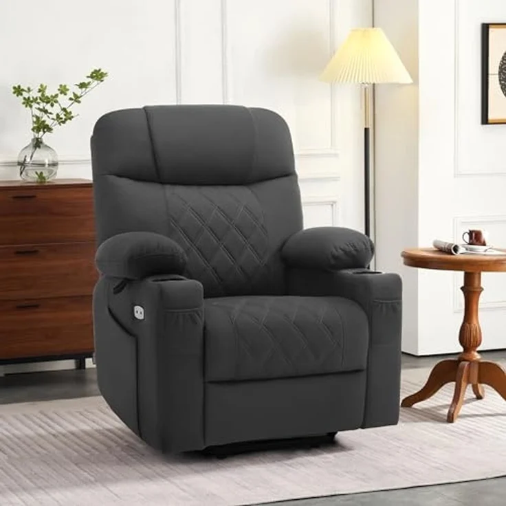 M MCombo Fernsehsessel mit Aufstehhilfe Elektrisch, Relaxsessel mit Liegefunktion, 2 Motoren, Seniorensessel für Wohnzimmer, Mikrofaser, 7501 (Dunkelgrau) – Bild 2