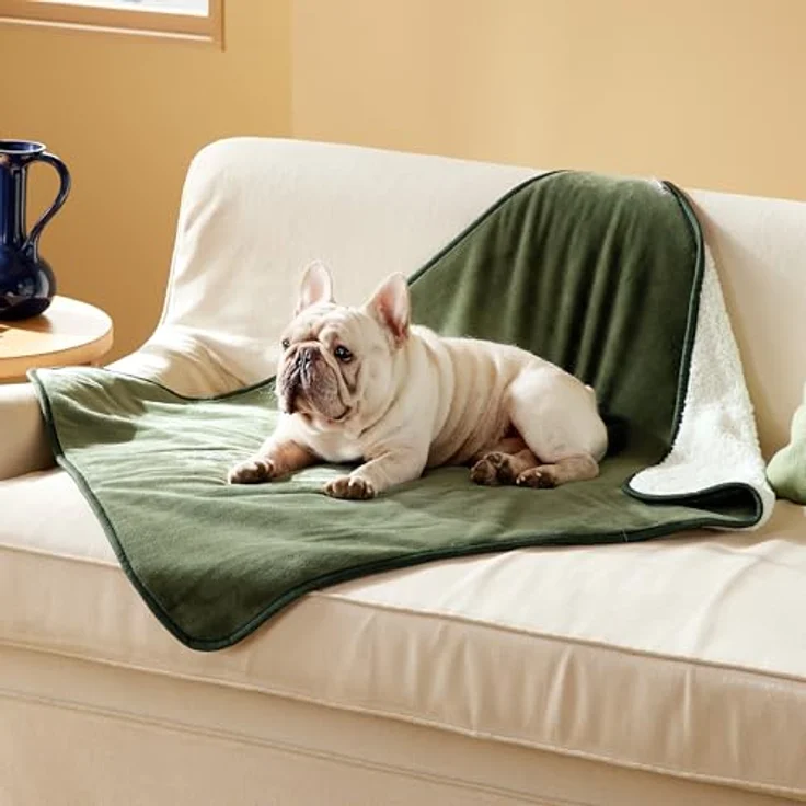 Lesure wasserdichte Hundedecke Grosse Hunde - 100x80 cm Outdoor Hundedecke waschbar, Hundedecke Sofaschutz aus Sherpa Fleece, Katzendecke flauschig und weich, Olivgrün – Bild 6