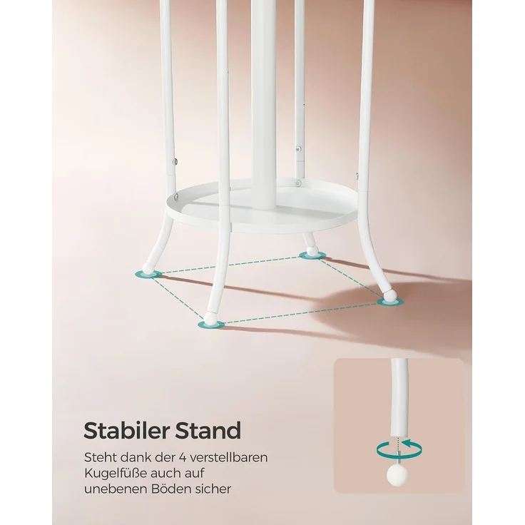 Songmics Kleiderständer freistehend, Garderobenständer mit Regenschirmständer, 12 Haken, Metall, 175 cm hoch, für Eingangsbereich, Flur, Wohnzimmer, Schlafzimmer, perlweiß RCRDE011W01 – Bild 4