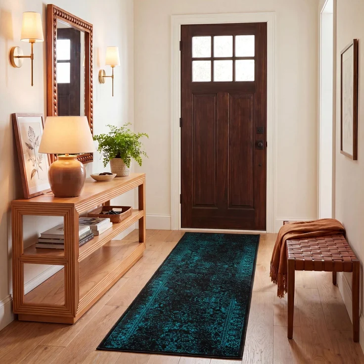 Safavieh Läufer 76x305 cm - Adirondack Collection - Transitional Design, Schwarz & Petrol, Pflegeleichte Synthetikmischung, Ideal für Wohnzimmer, Schlafzimmer, Büro