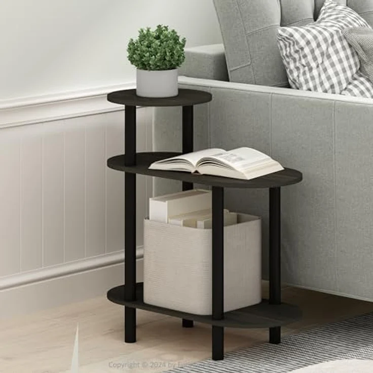 Furinno Turn-N-Tube Ovaler Sofa-Beistelltisch mit 3 Ebenen und offenen Ablagen, Espresso/Schwarz – Bild 2