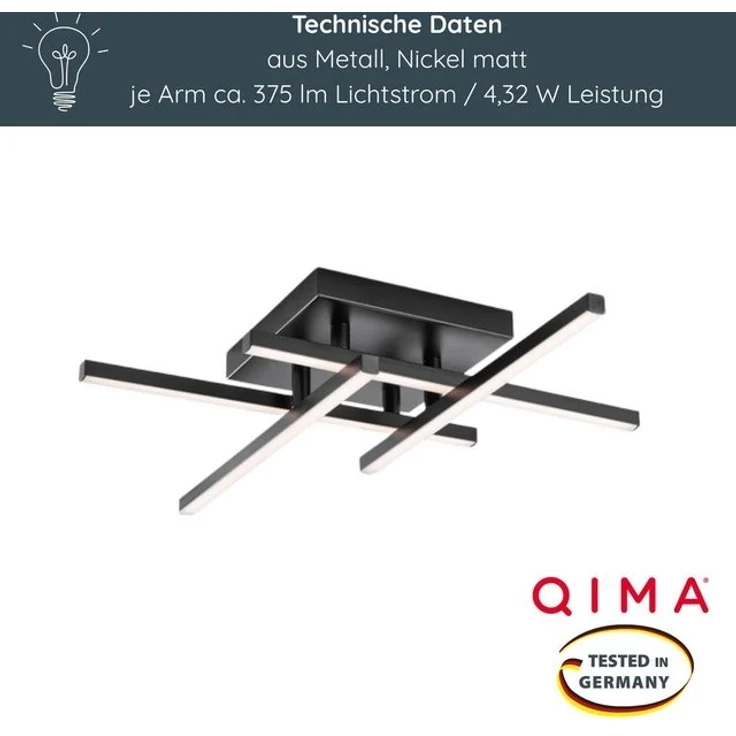 MeLiTec LED Deckenleuchte D121, warmweiß, nickel matt, aus Metall, verstellbare Arme, moderne Deckenlampe eckig – Bild 4