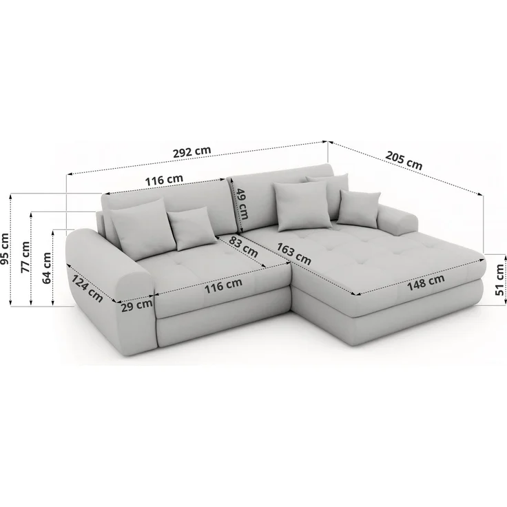 Sofa L-Form ARELIA L mit Schlaffunktion, Wohnzimmer Sofa, Wellenfederung, Sofa mit DL-System - Schenille grob gewebt Creme - Links – Bild 7