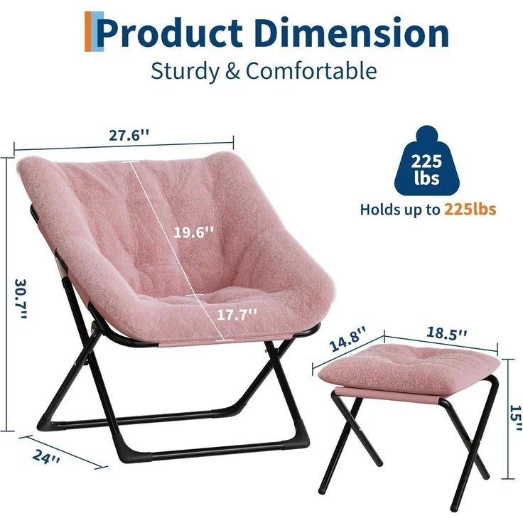 Relaxsessel Ohrensessel Klappsessel Kaninchenfell Rosa – Bild 3