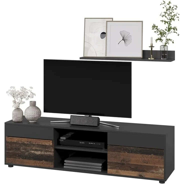 Wohnwand Berno Schwarz/Oldstyle 2 Teile Vicco – Bild 5