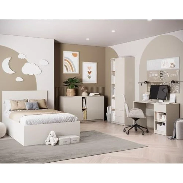 Lomadox Jugendzimmer-Set FIER-129, (Sparset, 4-tlg, Bett Sideboard Kleiderschrank Schreibtisch), in Kaschmir mit Eiche Nb, grifflos, 4-teilig, Liegefläche 90x200 cm – Bild 1