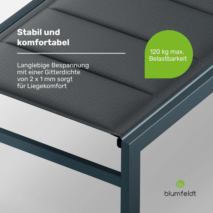 Blumfeldt Renazzo Sonnenliege - Verstellbarer Liegestuhl, Wetterfest & Ultraleicht, 5-Positionen Rückenlehne, Aluminiumrahmen, 120kg Kapazität, ComfortMesh, 195x60cm, Garten & Balkon, Anthrazit – Bild 6