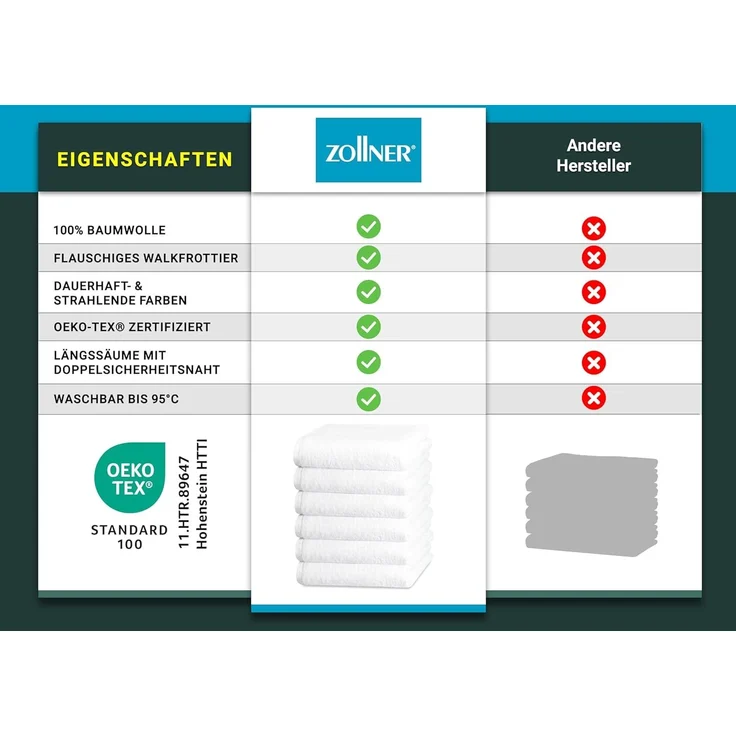 ZOLLNER Handtücher, Walkfrottier (6-St), 50x100 cm, 100% Baumwolle, vom Hotelwäschespezialisten, bis 95 °C, Weiß – Bild 6