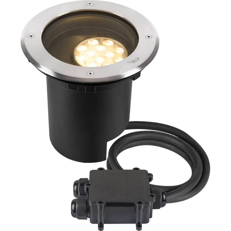 SLV DASAR® L, Bodeneinbauleuchte, asymmetrisch, 3000K, 70°/40°, IP65/IP67, rund, edelstahl - Bodeneinbauleuchten
