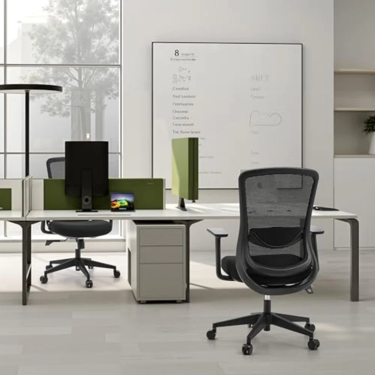 hjh OFFICE Ergonomischer Bürostuhl Sedito – Drehstuhl mit Verstellbarer Netz-Rückenlehne, Lordosenstütze und Wasserfallsitz, Schwarz/Schwarz – Bild 2