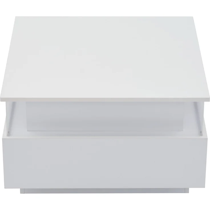 Couchtisch, mit LED-Beleuchtung, 2 Schubladen & transparentem Display, 70x70x41 cm, Weiß – Bild 3
