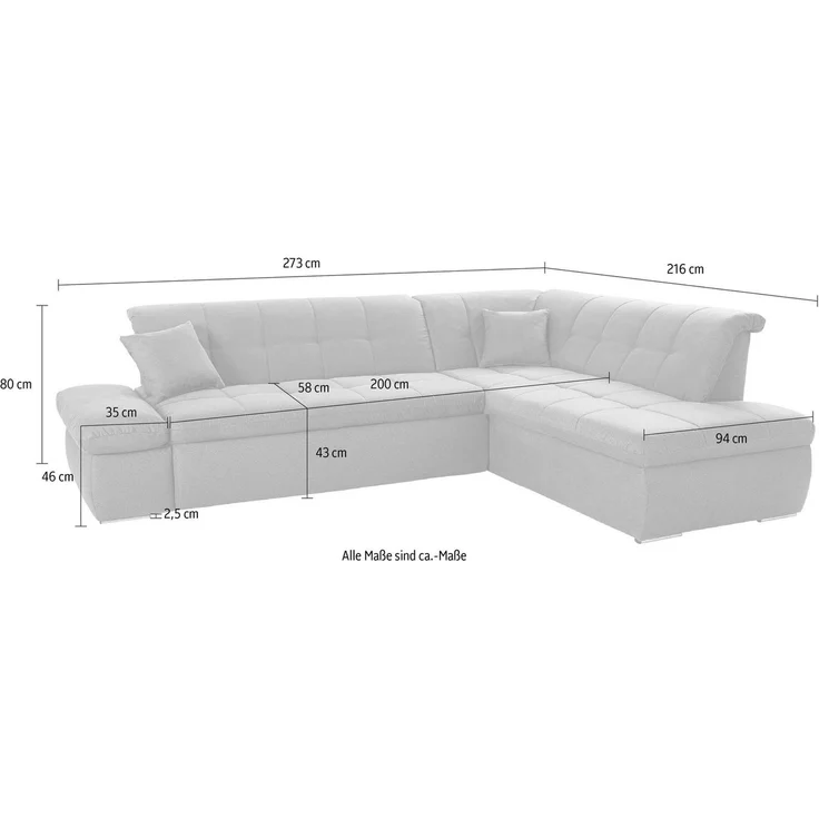 DOMO collection Ecksofa NMORIC inkl. Zierkissen 273x216x80 cm L-Form, Ottomanen-Abschluss, wahlweise mit Bettfunktion und Armlehnverstellung – Bild 4