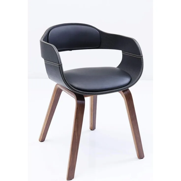Kare Design Stuhl mit Armlehne Costa Walnut, moderner, bequemer Esszimmerstuhl, brauner, schwarzer Designstuhl aus Kunstleder und Walnussholz, Braun-Schwarz (H/B/T) 70,5 x 52 x 51 cm