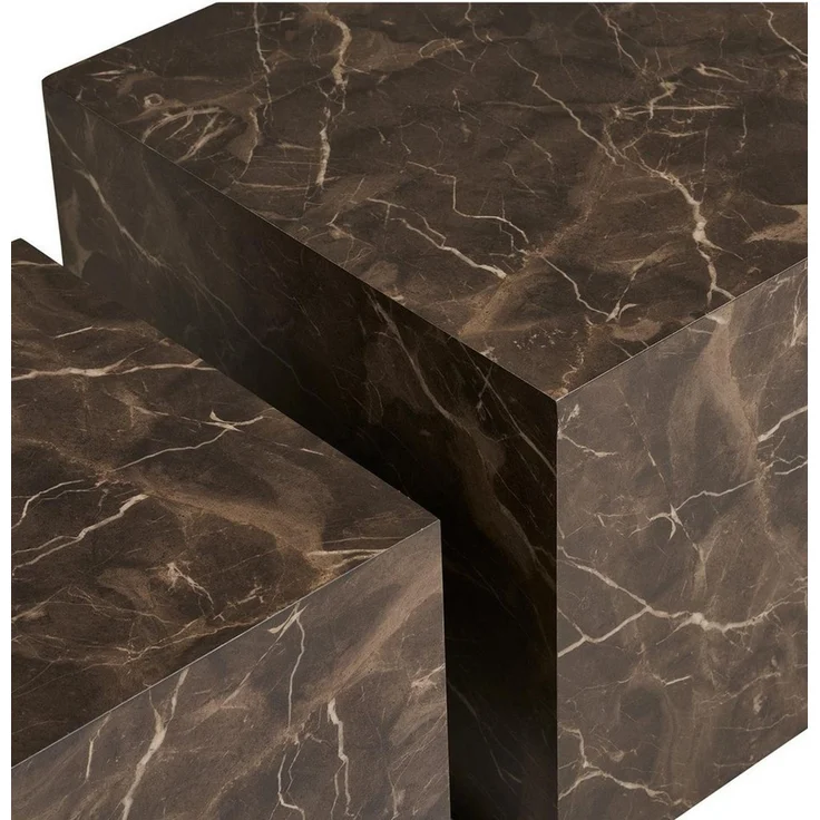 House Nordic Beistelltisch 2-teiliges Set PRAGUE, Braun, MDF, Marmoroptik, B 50 x H 40 x T 50 cm, B 40 x H 36 x T 40 cm – Bild 3