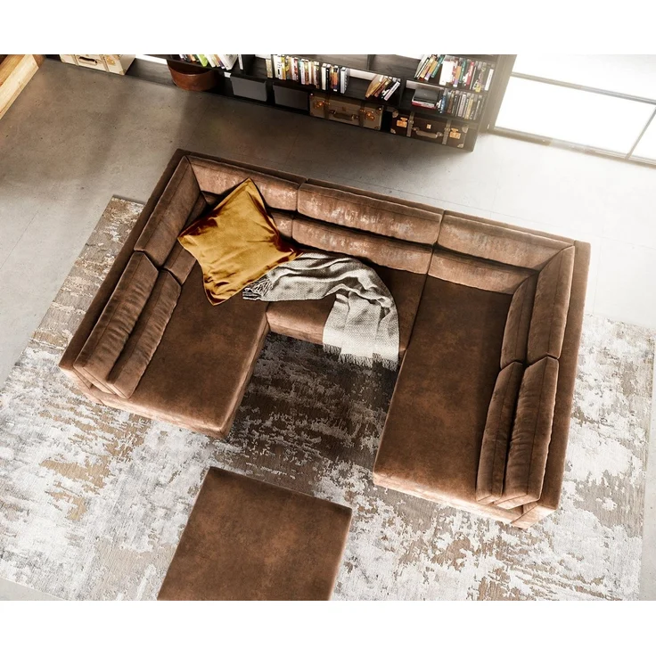 DELIFE Wohnlandschaft Elio, Lederimitat Vintage Braun Antik 300x185 cm mit Hocker Wohnlandschaft – Bild 3