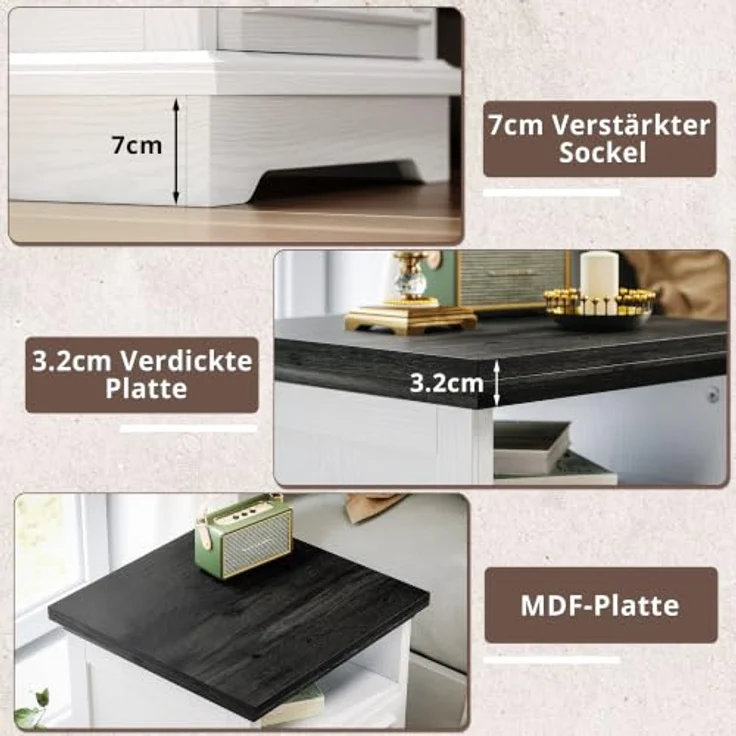 IRONCK Nachttisch Nachtschrank mit 2 Schubladen im Landhausstil, Weiß | 40cm Beistelltisch HolzNachtkästchen Schmal Nachtkommode Sofatisch für Schlafzimmer/Wohnzimmer, 40x40x60cm – Bild 5