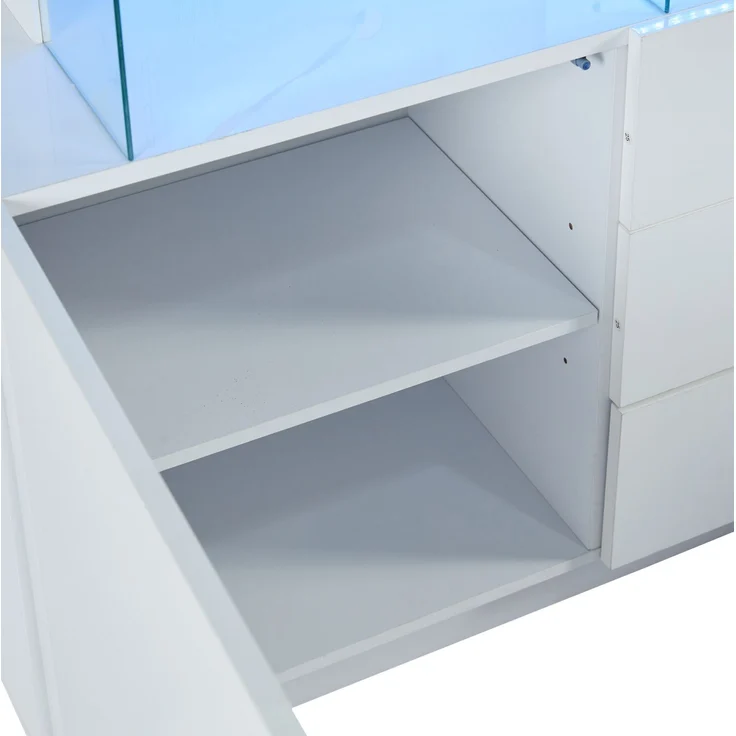 DESVIAE Sideboard mit 3 Schubladen und LED-Beleuchtung, 140x80x35 cm, Spanplatte und Acryl, Weiß – Bild 9