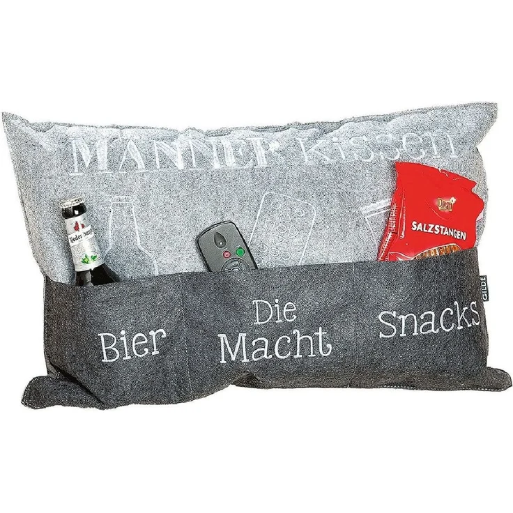 Männerkissen hellgrau/dunkelgrau mit Taschen, bestickt – Bild 3