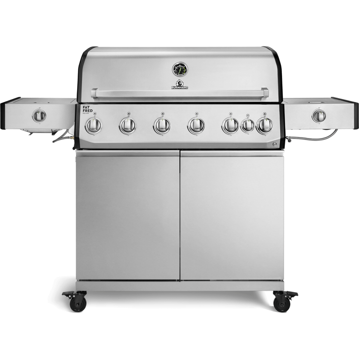 BURNHARD® Gasgrill 6-Brenner, 6x Longlife Premium-Gussbrenner, 900°C Infrarot-Keramikbrenner, Seitenkochfeld, Heckbrenner, Piezo-Zündung, Edelstahlrost – Fat FRED Deluxe+, Silber