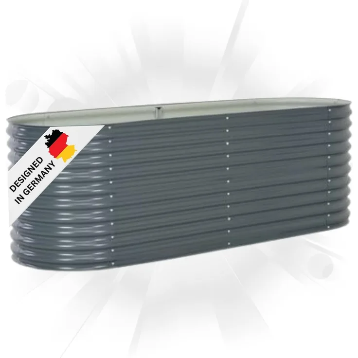 DELUKE® rundes Hochbeet für Garten BLUMO Verzinkter Stahl Hochbeet Metall Gartenbeet rund Kräuterbeet Blumenbeet Frühbeet für Garten Gemüsebeet, 240x80x81cm, Grau