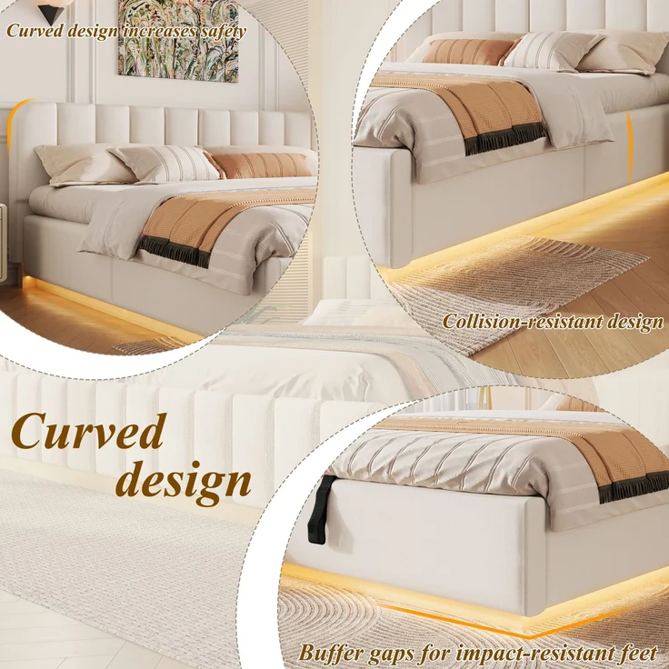 TavilaEcon Boxspringbett Polsterbett mit sicherer Matratzenfixierung & Abgerundete beige Liegefläche 180 × 200 cm – Bild 3