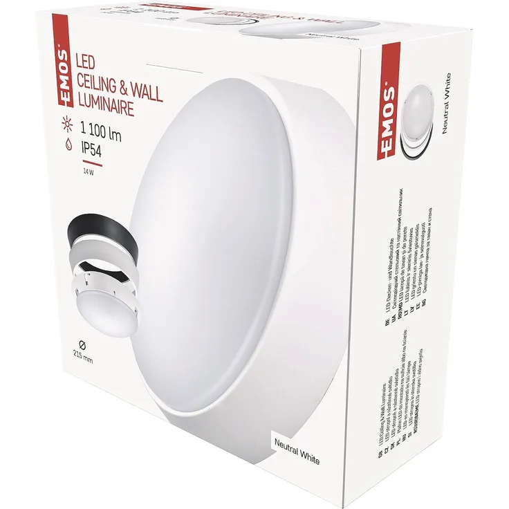 EMOS - LED-Wand-/Deckenleuchte, rund, austauschbarer Rahmen - wasserdicht - neutralweiß - 1100 lm - 14 W (statt 75W Glühbirne) - 25 000 Std. - Abstrahlwinkel 120° - für Außenbereich - Ø21,5 cm