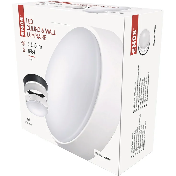 EMOS - LED-Wand-/Deckenleuchte, rund, austauschbarer Rahmen - wasserdicht - neutralweiß - 1100 lm - 14 W (statt 75W Glühbirne) - 25 000 Std. - Abstrahlwinkel 120° - für Außenbereich - Ø21,5 cm – Bild 1