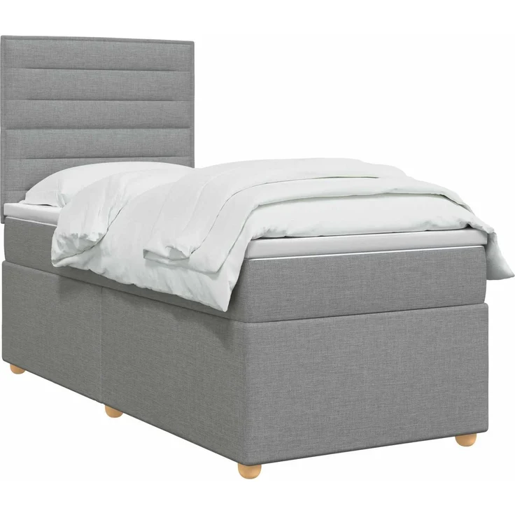 vidaXL Boxspringbett mit Matratze Hellgrau 90 x 190 cm Stoff 3453767 – Bild 3