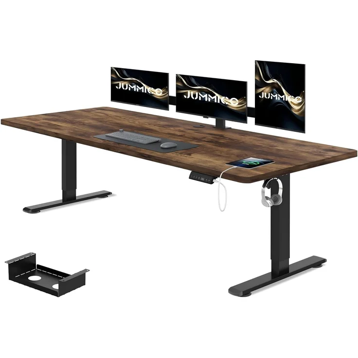 JUMMICO Schreibtisch elektrisch höhenverstellbar mit 4-Stufiger Memory Funktion, Vintage-Braun, 140x80 cm – Bild 1