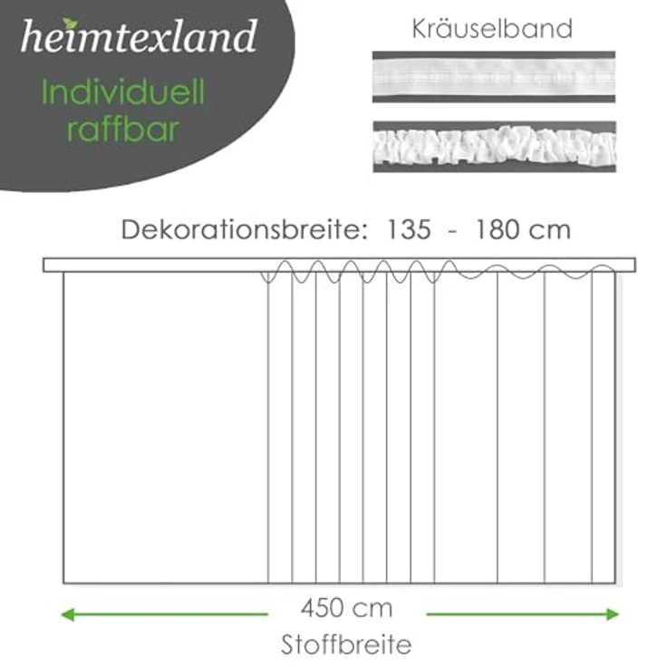 heimtexland Gardine Vorhang Jacquard Store mit Bleiband für schönen Fall weiß schönes Blumenmuster Allover mit Kräuselband/Universalschienenband HxB 160x450 cm für Fensterbreite 140-185 cm Typ43 – Bild 5