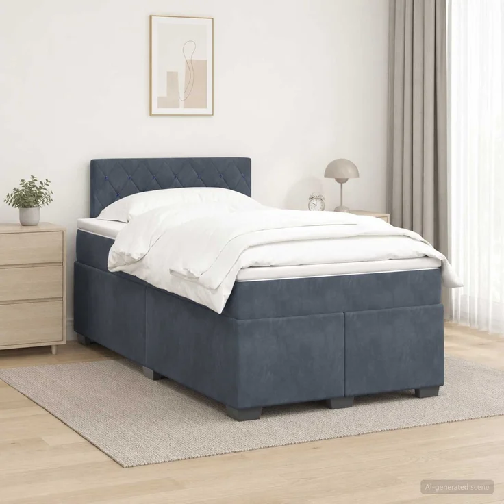 vidaXL Boxspringbett mit Matratze Dunkelgrau 120 x 200 cm Samt 3450687 – Bild 1