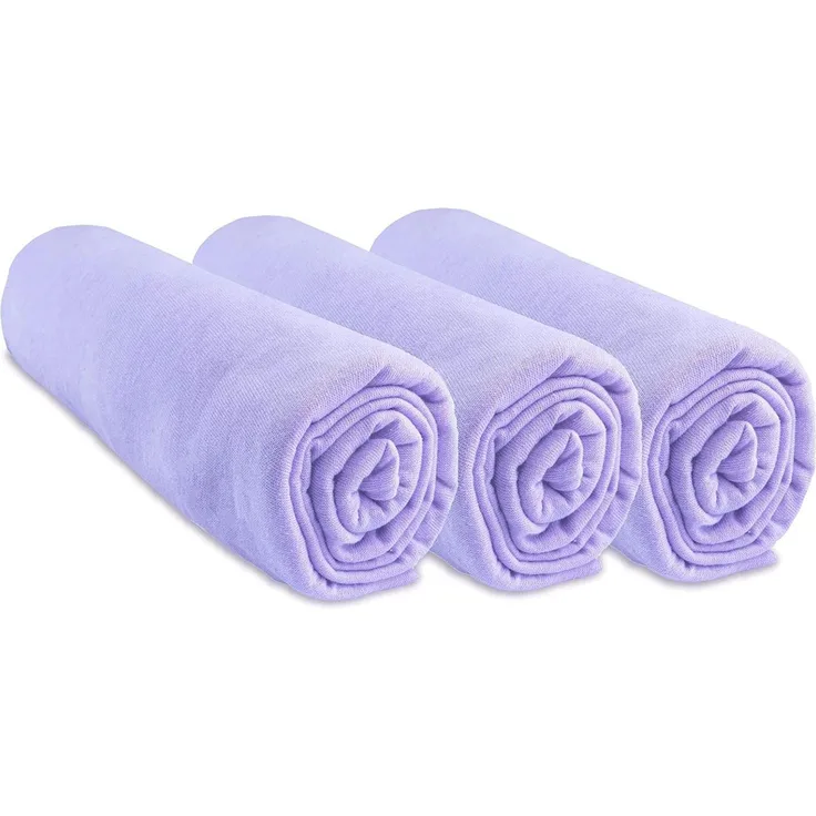 3 Spannbettlaken, 40x80 cm, ausziehbar, für 40x90 cm, Babytragetasche, 40x80 cm, 100 % Baumwolle, violett, atmungsaktiv, gesunder Schlaf, Marke Easy Dort