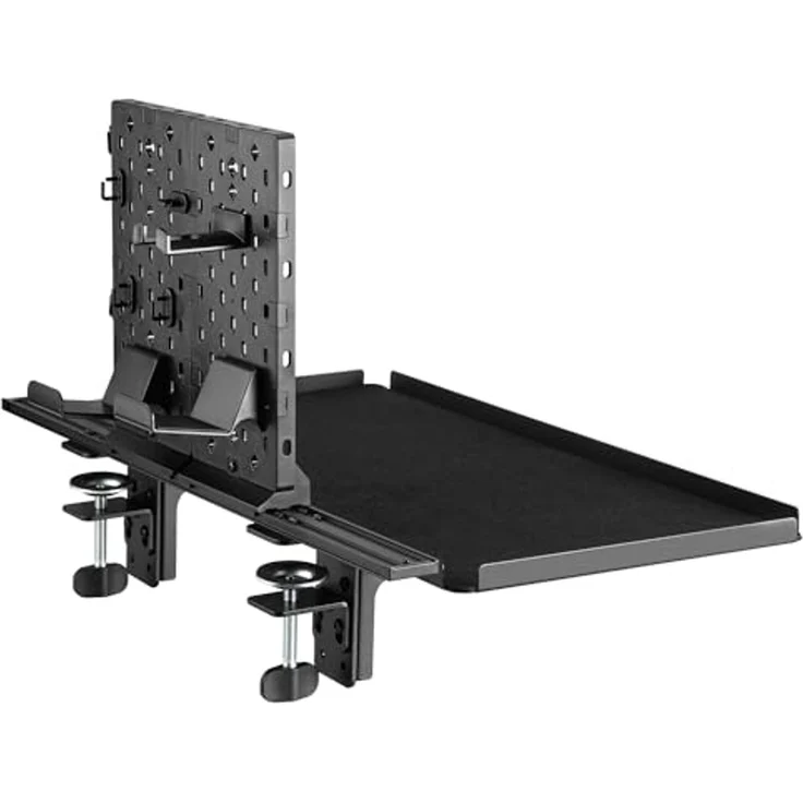 NanoRS RS174 Schreibtisch-Verlängerung mit Stecklafelablage und 60x30,9 cm Ablage, Schreibtisch-Erweiterungstablett, bis zu 20 kg belastbar, Kopfhörerhalterung, Befestigung via Tischklemme, Schwarz – Bild 1