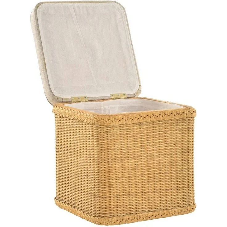 Krines Home Sitztruhe Rattan Wäschekorb Quadratisch Wäschetruhe Sitz gepolstert Flur-Bank, Aufbewahrungsbox mit Deckel Bad-Hocker Sitzhocker Wäschesammler – Bild 2