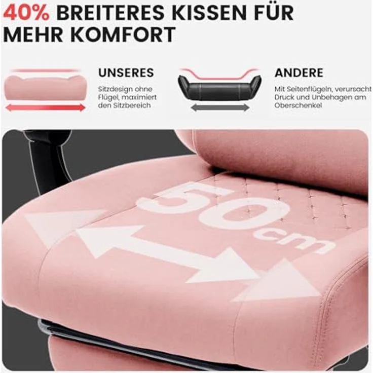 GTPLAYER Gaming Stuhl Stoff, Gaming Sessel mit Taschenfederkissen, ergonomischer Drehstuhl, Gamer Stuhl mit Fußstütze150 kg Belastbarkeit, Rosa – Bild 5