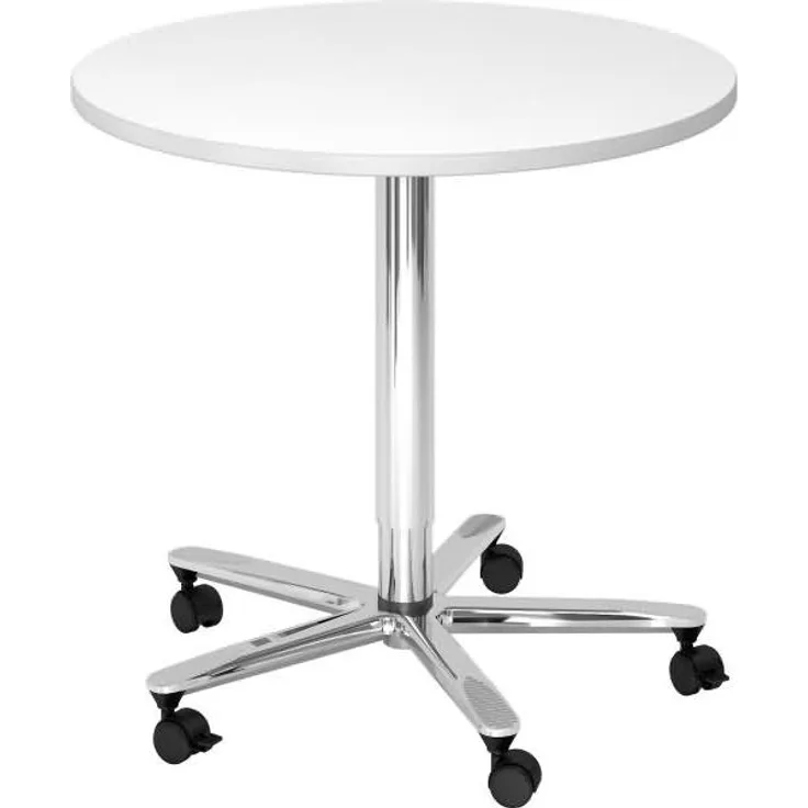 Säulenhubtisch rund, 80cm, Weiß / Chrom
