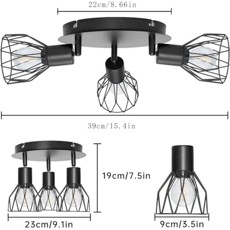 Dehobo Led Deckenstrahler Schwenkbar 350°, Deckenleuchte E14 3 Flammig Schwarz, Spotleuchte Wand, Deckenlampe Spots Led, LED Wandstrahler für Küche, Wohnzimmer, Schlafzimmer, Nein E14 Leuchtmittel – Bild 4