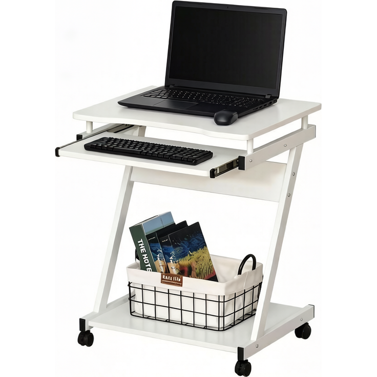 Computerschreibtisch mit Tastaturauszug & Rollen, 60x48x73 cm, Weiß – Bild 6