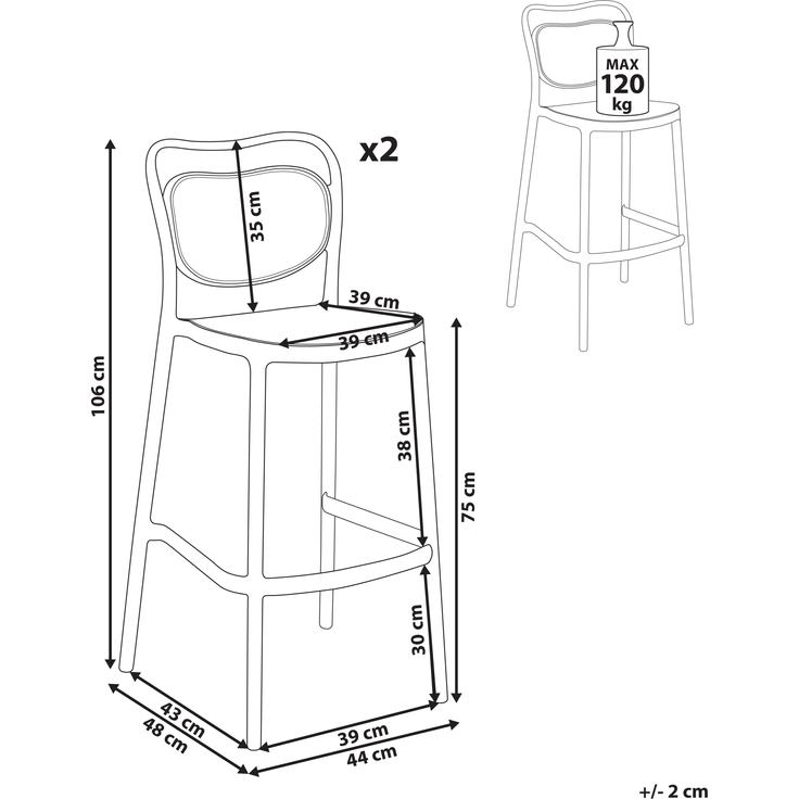 Garten-Barhocker 2er Set CELLENO Schwarz – Bild 2