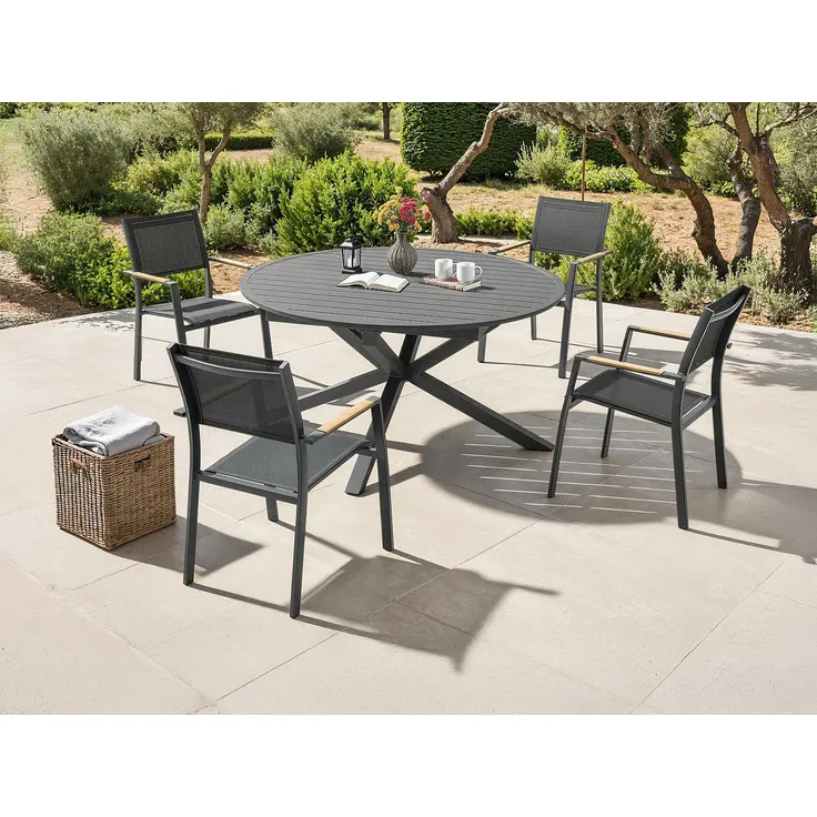 Vente-unique - YOHA Gartenessgruppe Metall Grau - B 150 cm x H 75 cm x L 204 cm – Bild 2