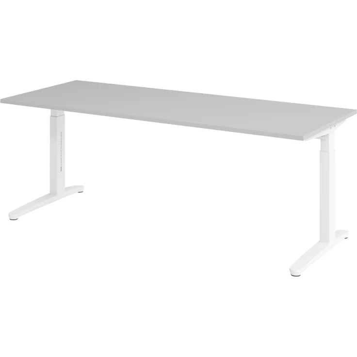 bümö manuell höhenverstellbarer Schreibtisch 200x80 in grau, Gestell in weiß - PC Tisch höhenverstellbar & groß, höhenverstellbarer Tisch Büro, großer Computertisch verstellbar, X20-5-WW – Bild 1