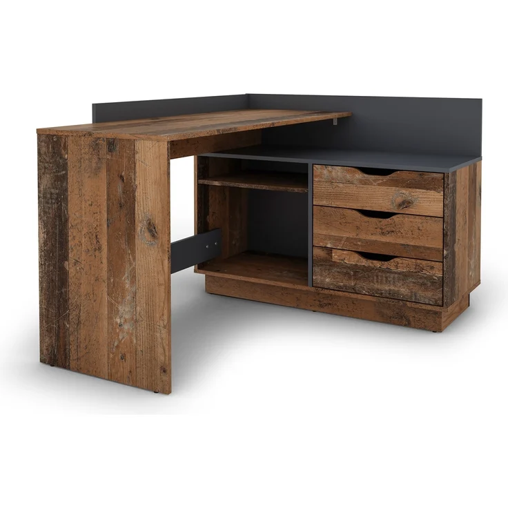 Winkelschreibtisch >BELFAST< in Old-Wood/Anthrazit 129 x 83,5 x 105 cm (BxHxT) – Bild 4
