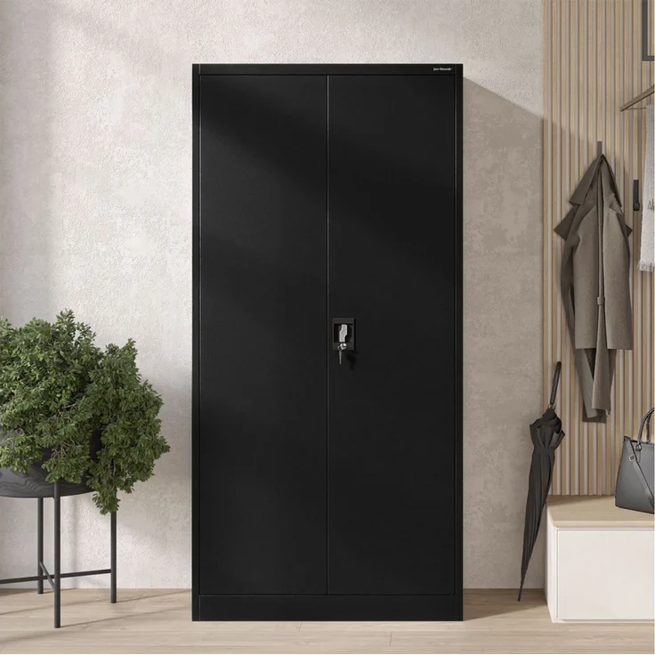 Jan Nowak Mehrzweckschrank Metall Mehrzweckschrank 90 cm DAWID 3 Zonen abschließbar Stahl (Putzschrank Büro Garderobe Sozialraum Kleiderstange Schlüssel, 0,6 mm 185 x 90 x 45 cm Wandmontage Schloss 2 Schlüssel robust) 3 Zonen Halbablage Driegelpunkt-Sc... – Bild 3