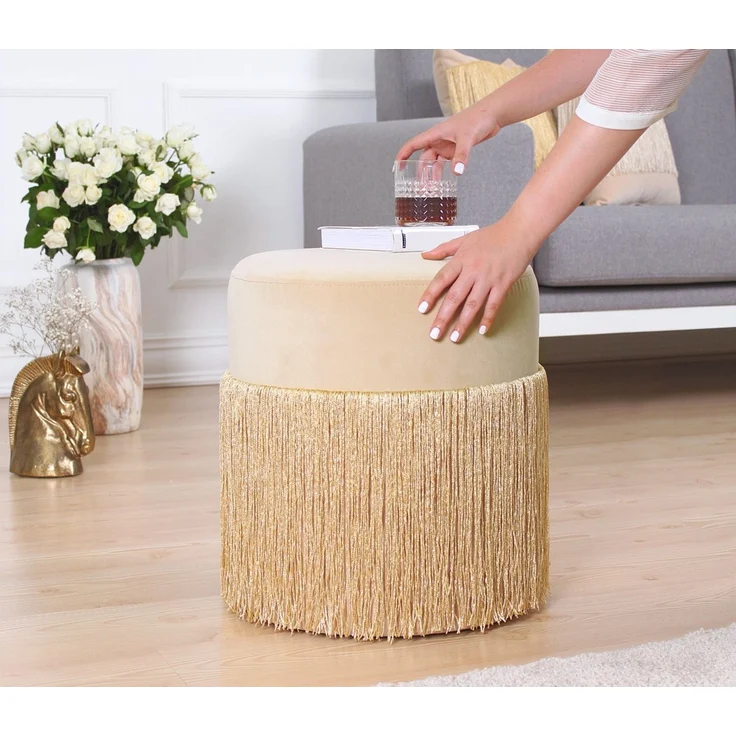 Atelier Del Sofa Modern Gold Velvet Pouffe, 40 cm Height x 45 cm Depth | 100% Velvet, 6 cm Orthopedic Sponge, PVC Coated Hidden Legs | Stylish & Functional Seating, 150 kg Capacity – Bild 3