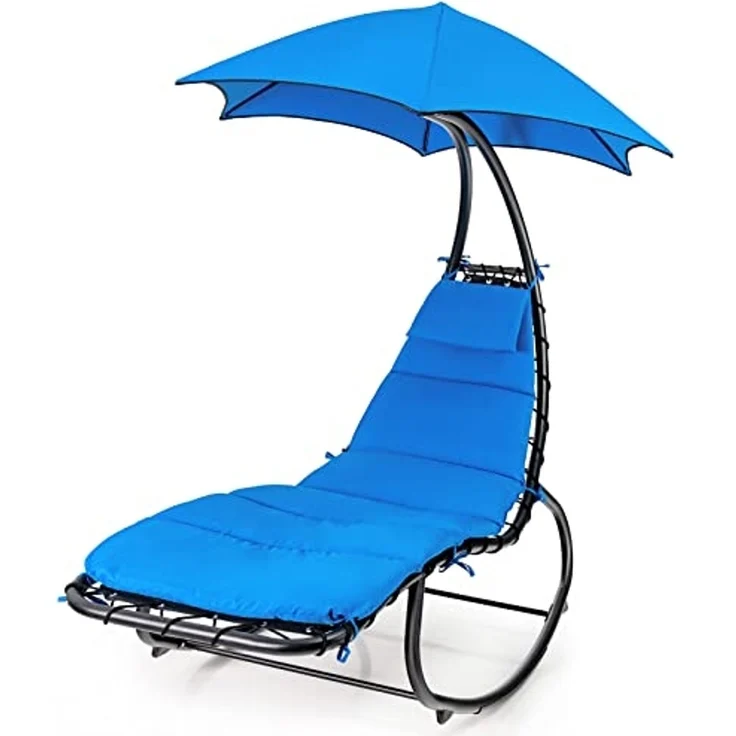 COSTWAY Hängeliege Schwebeliege mit Sonnenschirm und Auflage, Sonnenliege Relaxliege bis 150kg belastbar, Schaukelliege für Balkon, Pool, Garten (Grün) – Bild 1