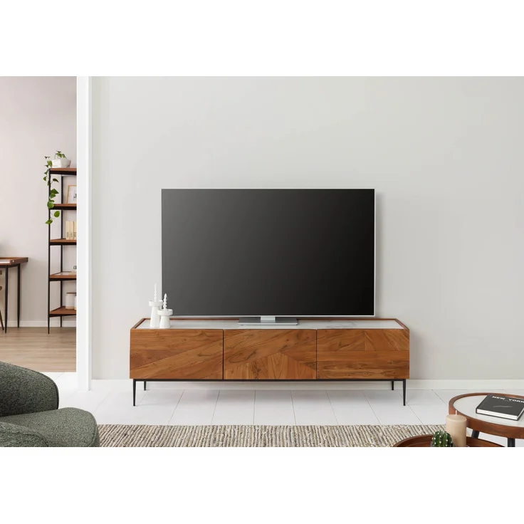 TV-Board Akazie 180 x 40 x 50 natur lackiert / Marmor weiß KARLSTAD #05 – Bild 9