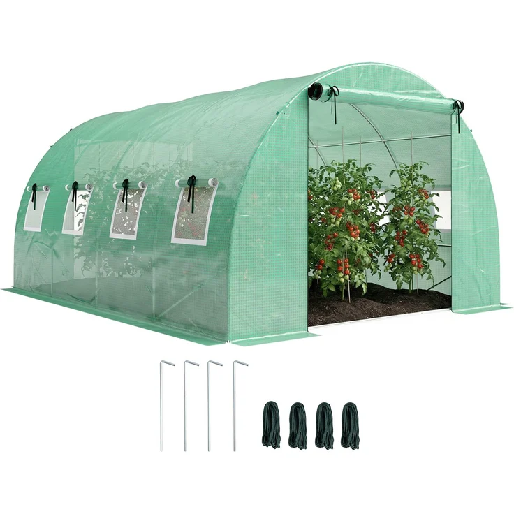 MELAYR, 12 m² Tunnelgewächshaus, 295 x 400 x 200 cm, 2 Türen und 8 Fenster, 140 g/m² PE-Folie, grün – Bild 1