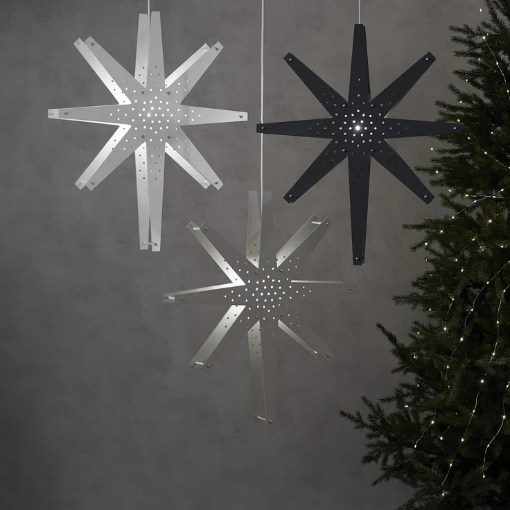 Holzstern Hängeleuchte ,Tall', groß, 70cm, grau-beige – Bild 3